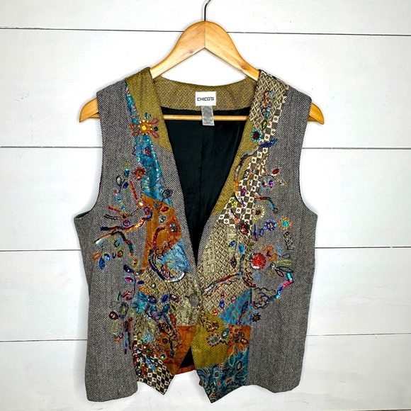 Chico's Jackets & Blazers - Vintage Chicos Beaded and Crewel Style Embroidered vest - Size 2 (Large 12/14)